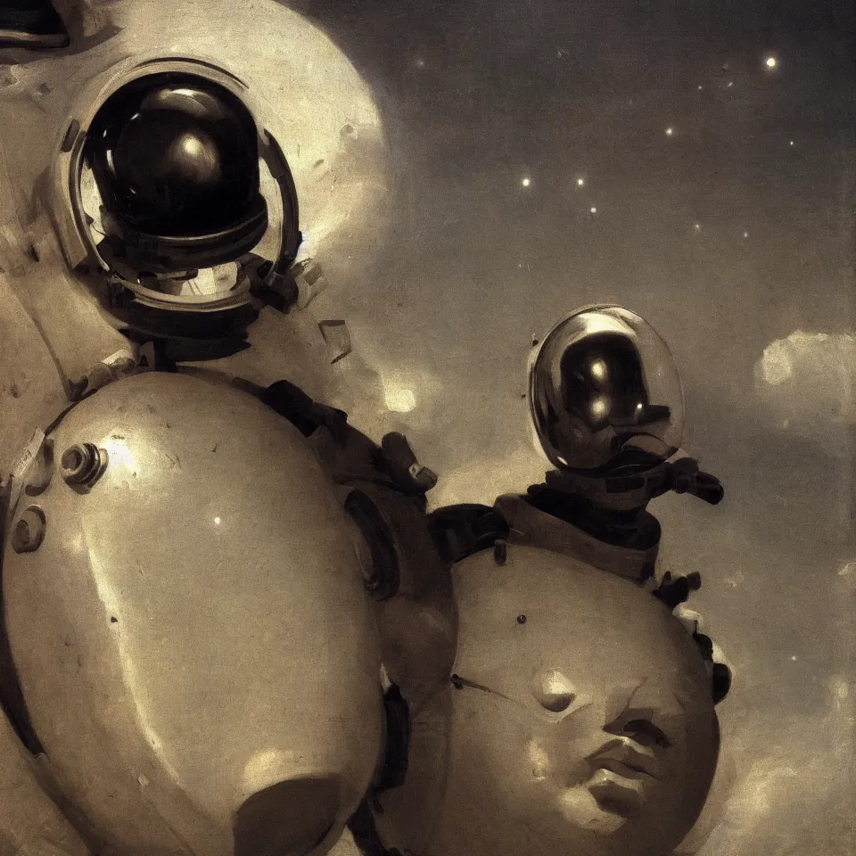 Image similar to a sphere of a detailed bust of an astronaut by camille corot, dynamic lighting, cinematic, epic composition, masterpiece