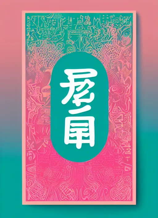 Prompt: poster design with duochrome vintage typographic Japanese katakana, teal and pink colour palette, layout design, illustrator vector graphics