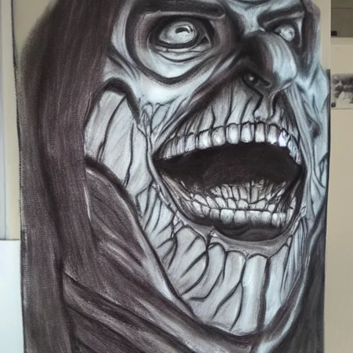 Prompt: Colossal Titan charcoal painting