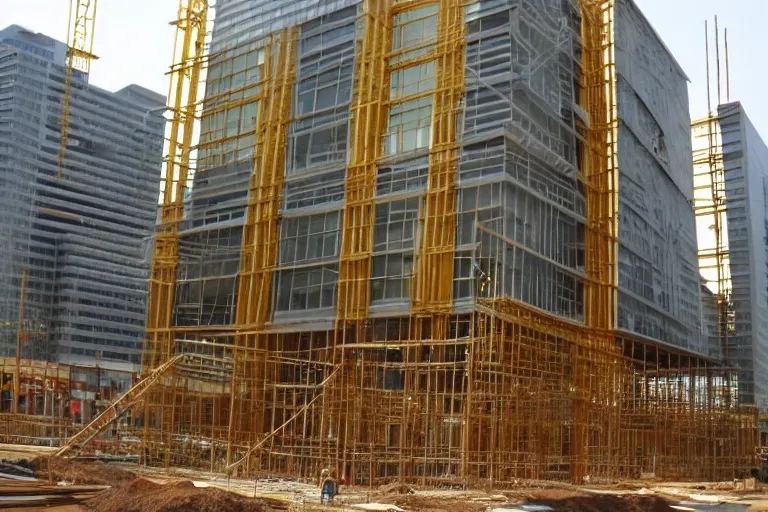 Image similar to a building, under construction, made of gold