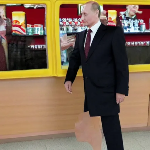 Prompt: vladimir putin in mcdonalds