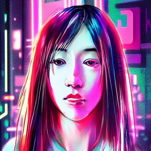 Prompt: “high detail picture of a Cyberpunk girl, in the style of Yulin Li, Kan Liu, Yang Liu, digital art, concept art, neon colors, high contrast, sharp focus, hiperrealist, photorealist, Artstation HQ, DeviantArt, cybernetics, techwear, urban samurai, netrunner, Shadowrun, Cyberpunk 2077, Deus Ex, 4k UHD, Unreal Engine 5”