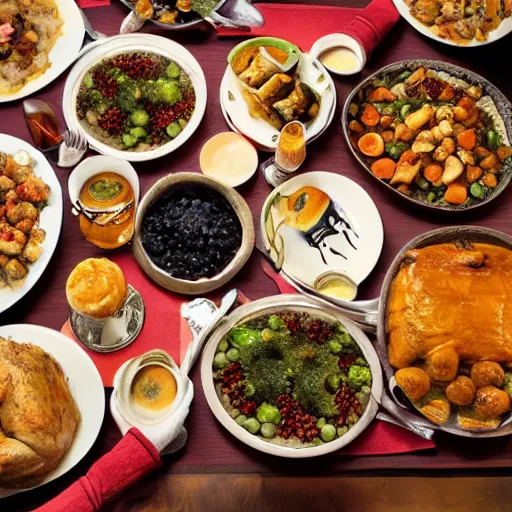 Image similar to photo of a thanksgiving dinner that looks like cats