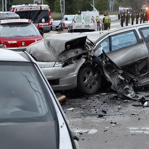 Image similar to russian car crash at major intersection with oxygen tanker exploding