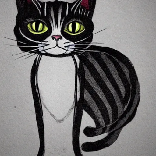 Prompt: a cat in the style of tim burton