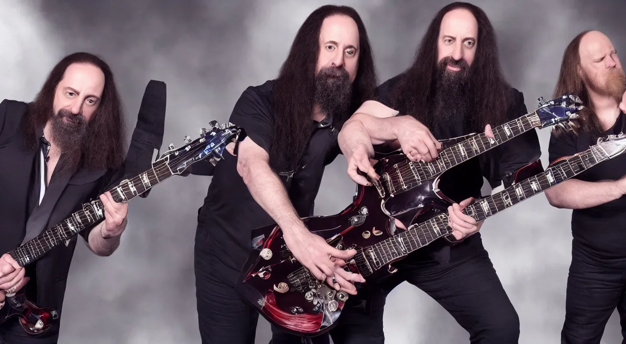 Prompt: john petrucci teaches donald trump to play guitar, 2 0 1 5 official music video, shot on sony a 7, studio recording