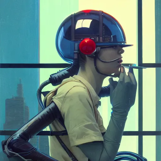 Image similar to Portrait of an engineer with helmet, very coherent, painted by painted by James Gilleard, airbrush, art by JamesJean and fine details. Anime. realistic shaded lighting poster by Ilya Kuvshinov katsuhiro otomo ghost-in-the-shell, magali villeneuve, artgerm, Jeremy Lipkin and Michael Garmash and Rob Rey