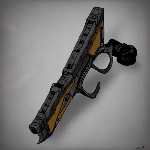 Image similar to Concept art of a space pirate pistol