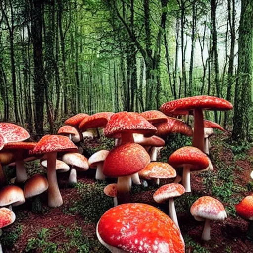 Image similar to beautiful forest of giant mushrooms