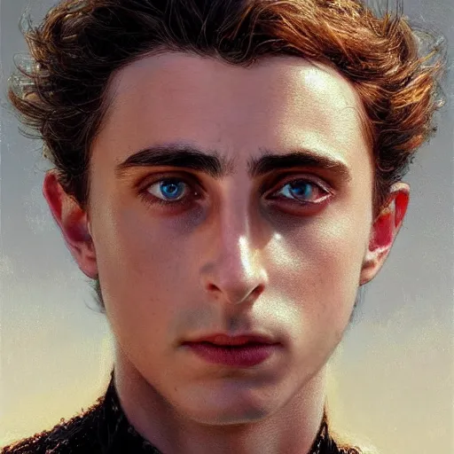 Image similar to timothee chalamet as a character in dune, closeup portrait art by donato giancola and greg rutkowski, realistic face, digital art, trending on artstation, symmetry!!