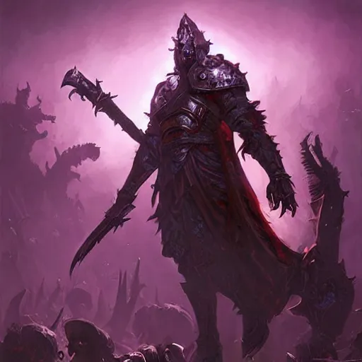 Prompt: necromancer with an army of undead rising from the ground, violet theme, hearthstone art style, epic fantasy style art by Craig Mullins, fantasy epic digital art, epic fantasy card game art by Greg Rutkowski