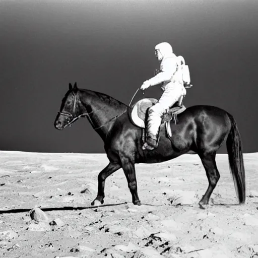 Prompt: john wayne riding a horse on the moon