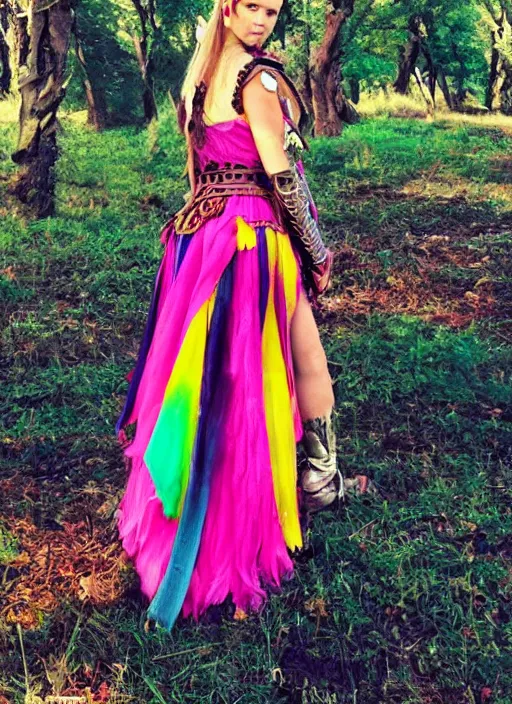 Image similar to a warrior princess in colorful clothing