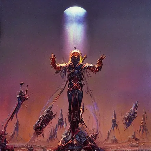 Prompt: sci - fi human necromancer, art by bruce pennington