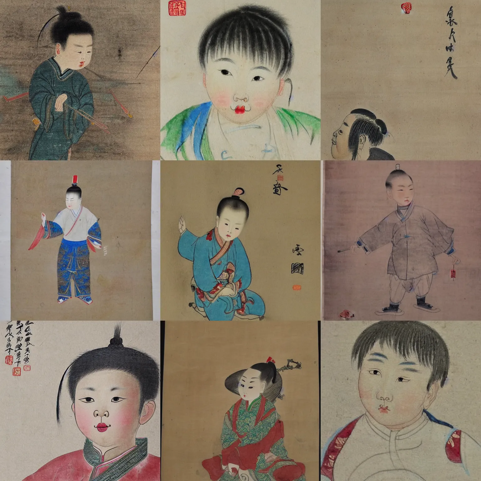 Prompt: Chinese ancient drawing of a young boy, chinese watercolor, realistic, coherent, highly detailed