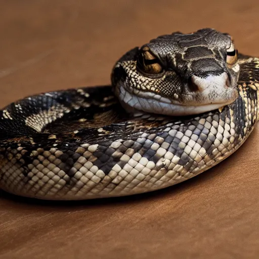 Prompt: studio photo of a rattlesnake with feline body, 4k