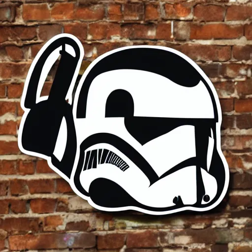 Image similar to svg sticker of a Pop-Wonder Storm-Trooper-Mandolorian-Helmet-Head-Hero-Villain at a rave, spinning records, giant headphones rocking out, wearing headphones, huge speakers, dancing, rave, DJ, spinning records, digital art, amazing composition, rule-of-thirds, award-winning, trending on artstation, featured on deviantart