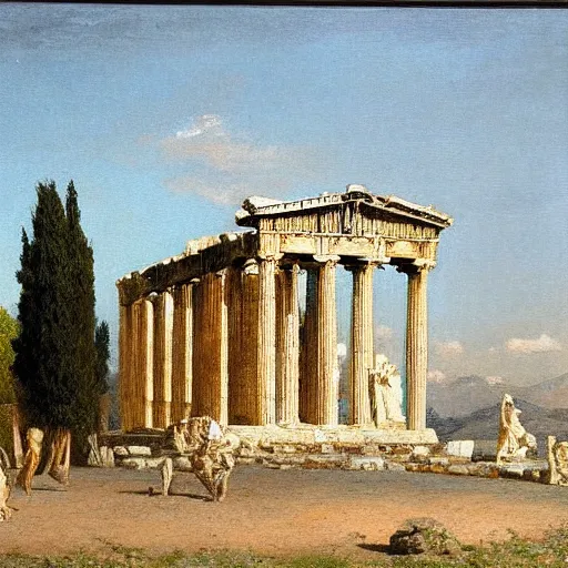 Prompt: a polychromatic neo - neo - neo - neo - neo - neo - classical temple to dionysus in athens, oil on canvas, musee d'orsay