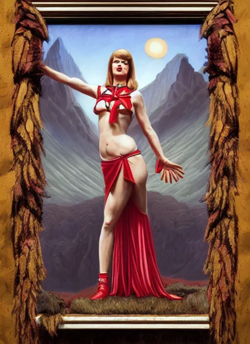 Image similar to twin peaks poster art, portrait of talyor swift cheerleader in sacrifice ritual at the black lodge, by michael whelan, rossetti bouguereau, artgerm, retro, nostalgic, old fashioned