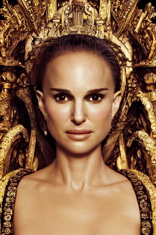 Image similar to Natalie Portman as a Goddess on a Throne, Detailed Face