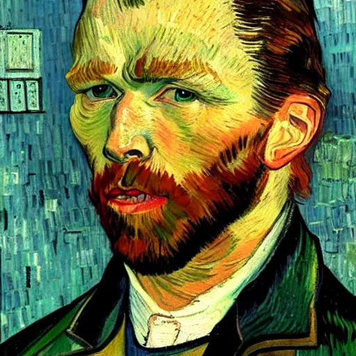 Image similar to grand theft auto ( gta ) vincent van gogh style self - portrait, popular on artstation