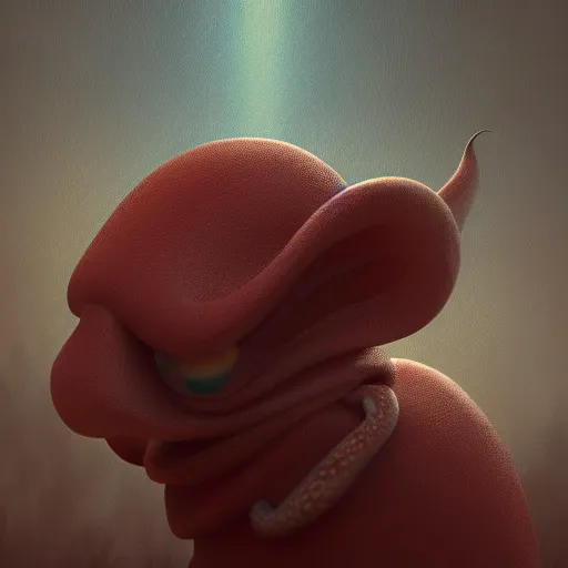 Prompt: a strange bird octopus hybrid creature waiting for the bus in the style of shaun tan, dramatic lighting, 8 k octane render