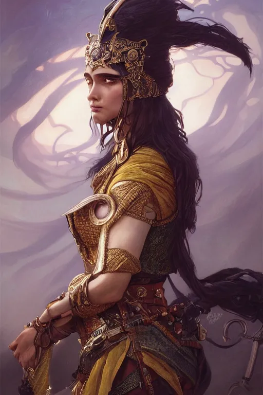 Image similar to a portrait of a anthropomorphic an acient arabic warrior goddess, D&D, fantasy, intricate, highly detailed, digital painting, artstation, concept art, smooth, sharp focus, illustration, art by artgerm and greg rutkowski and alphonse mucha