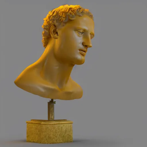 Image similar to a giant neon ring surrounding a renaissance statue head, 3 d render