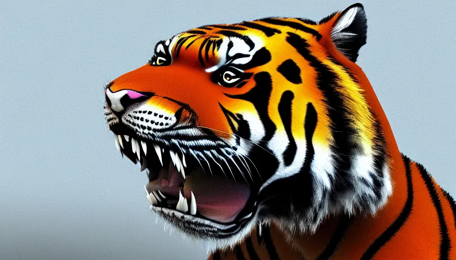 Image similar to tiger and tyrannosaurus hybrid, realistic cgi render