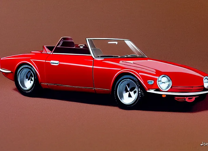 Image similar to highly detailed 1 9 6 9 red datsun fairlady roadster, retro minimalist art by jean giraud, moebius starwatcher comic, sharp, 8 k