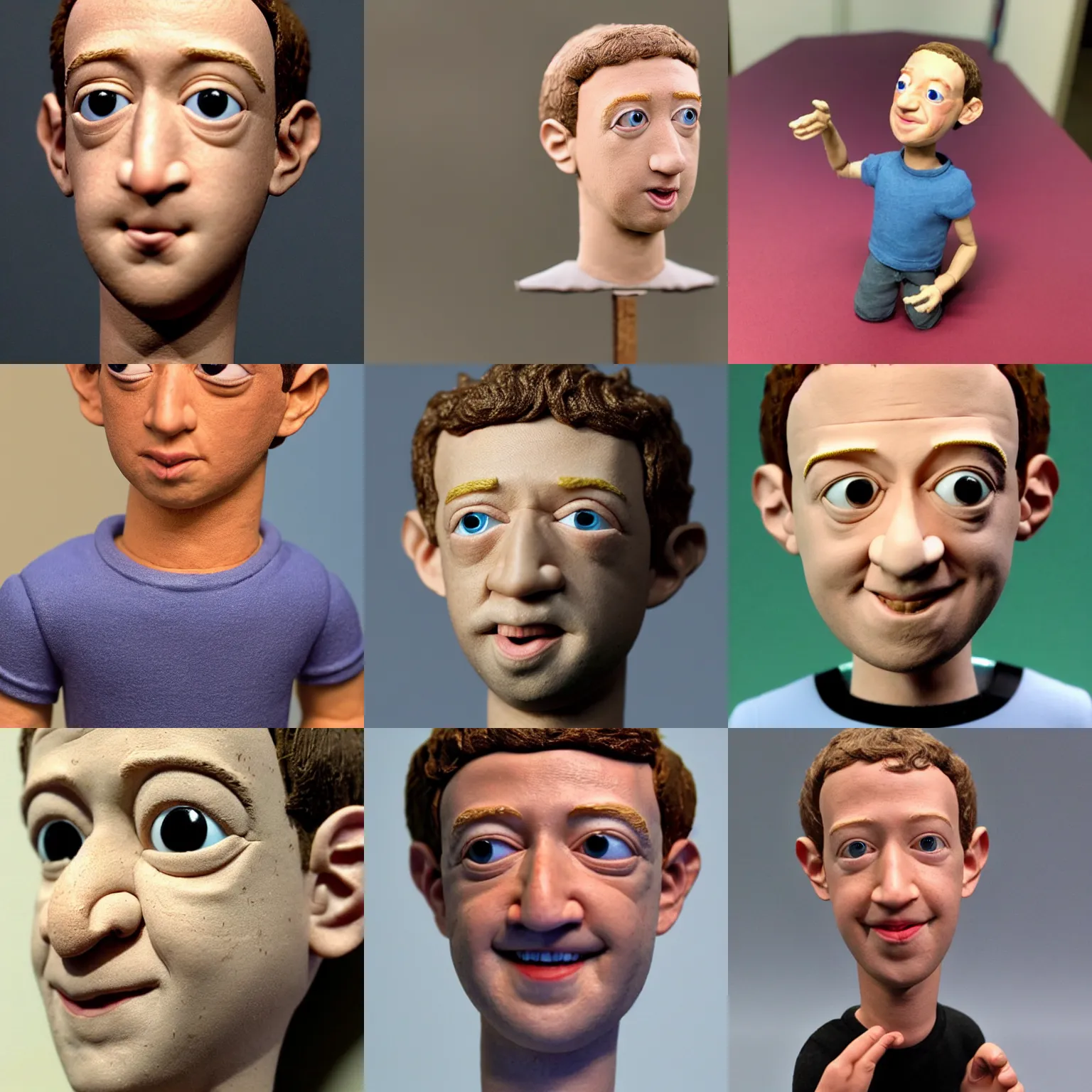 Prompt: clay! close detailed sculpted head of mark zuckerberg , style: claymation puppet kids clay , by guldies