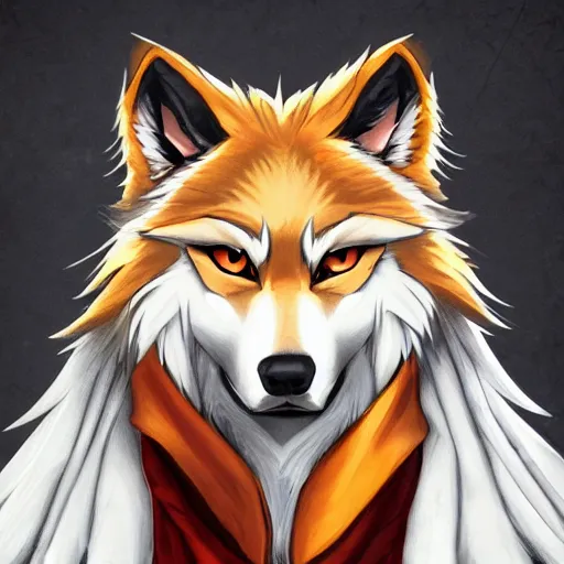 Image similar to headshot portrait of an anthropomorphic anime style wolf fursona, drawn by Falvie, trending on artstation