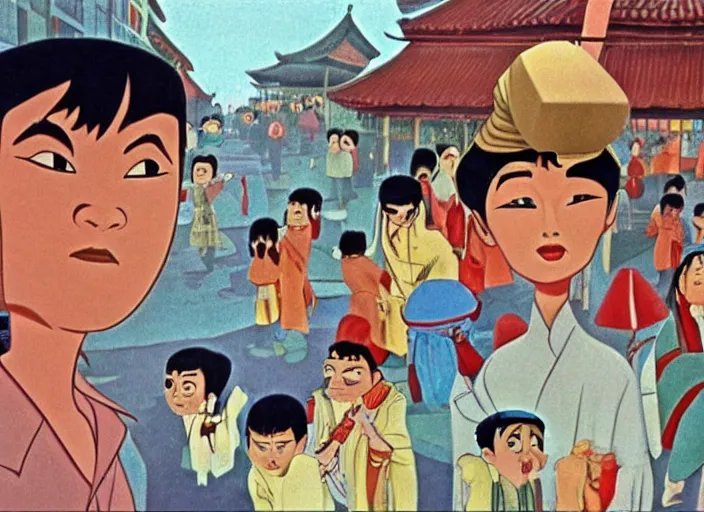 Image similar to a film still from the animation the chinese market ( 1 9 8 0 ), oscar winning animation, award winning