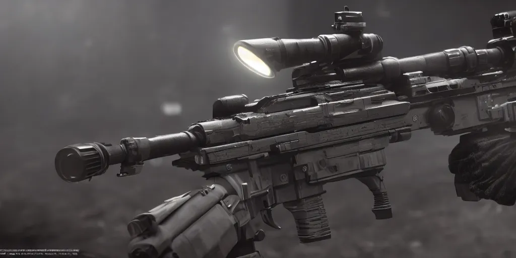 Image similar to sci - fi rifle with scratches, hyper - detailed, close up shot, unreal engine, octane, studio light, commercial shot, hdr, focusing