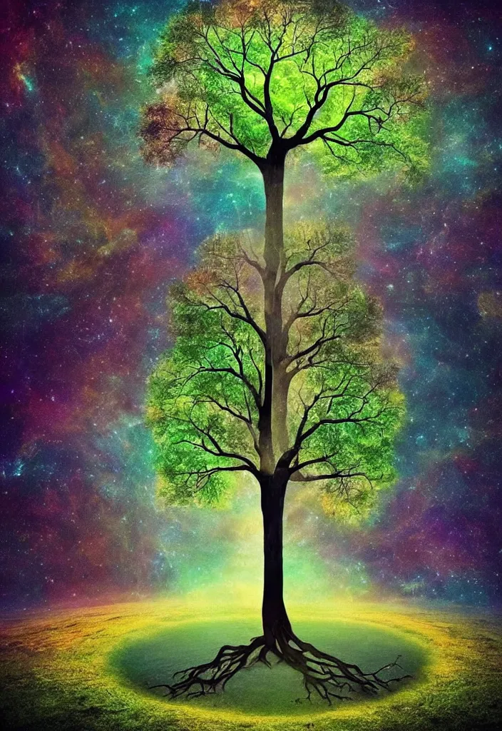 Image similar to that our soul is just one root off a greater tree that climbs high up through the many dimensions and realities, that we are all part of that same tree, we are just here to gather experience, which is the nourishment of our higher collective self