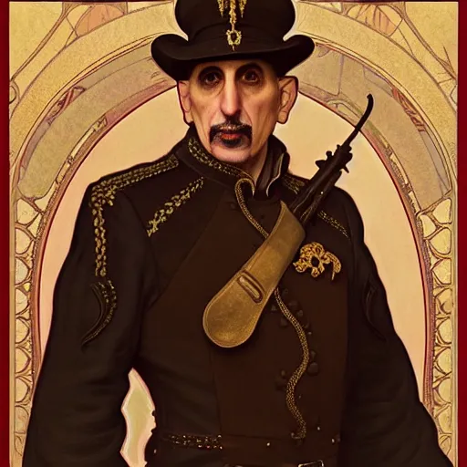 Image similar to full portrait of john turturro as colonel wednesday bologna, fantasy, d & d, intricate, detailed, by by alphonse mucha, adolfo hohenstein, alice russell glenny, stanley artgerm lau, greg rutkowski, detailed, trending on artstation, trending on artstation, smooth