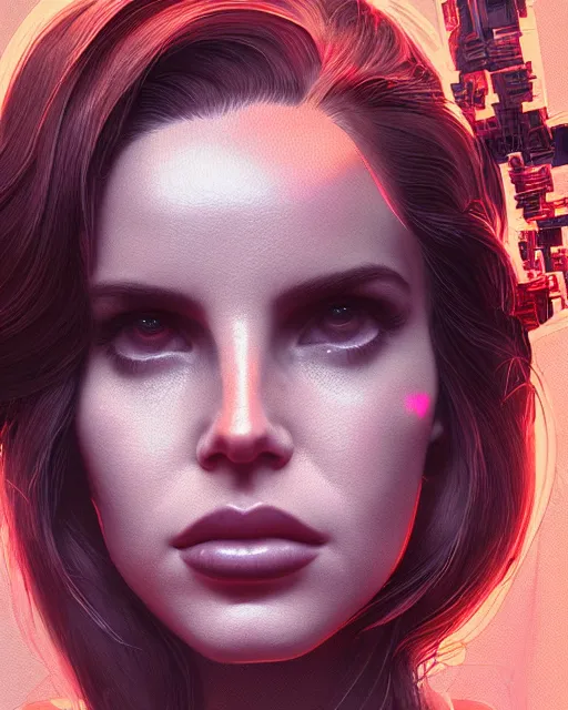 Image similar to portrait of lana del rey as a cyborg. intricate abstract. intricate artwork, by tooth wu, wlop, beeple, dan mumford. concept art, octane render, trending on artstation, greg rutkowski very coherent symmetrical artwork. cinematic, key art, hyper realism, high detail, octane render, 8 k, iridescent accents