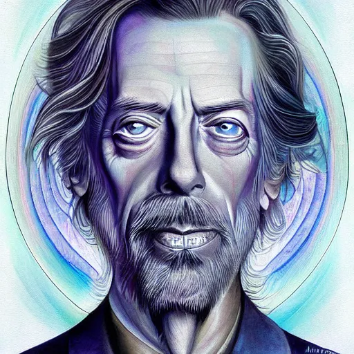 Image similar to Anna Dittmann painting of Alan watts, trending on art station, drawn by alex grey