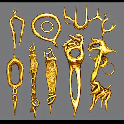 Image similar to polished gold tools designed in the style of body horror