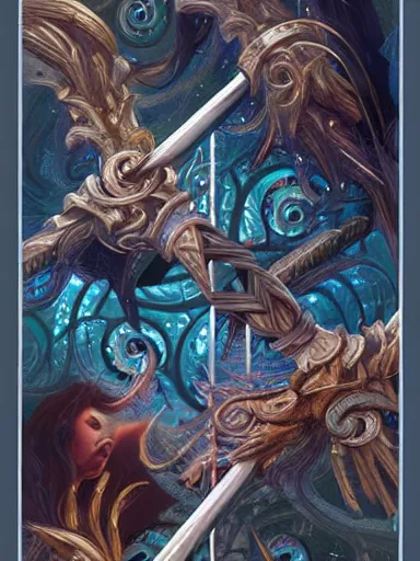 Prompt: seven wands tarot. intricate, elegant, highly detailed, digital painting, artstation, concept art, sharp focus, illustration, by justin gerard and artgerm, 8 k