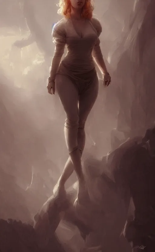 Image similar to scarlett johansson with an very long torso, possibly extra limbs, artgerm, intricate, detailed, volumetric lighting, digital painting, concept art, greg rutkowski