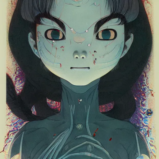 Image similar to prompt : yokai portrait soft light painted by james jean and katsuhiro otomo and erik jones, inspired by evangeleon anime, smooth face feature, intricate oil painting, high detail illustration, sharp high detail, manga and anime 1 9 9 9