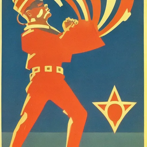 Image similar to soviet propaganda poster from the 1930's depicting the danger of having too much swag