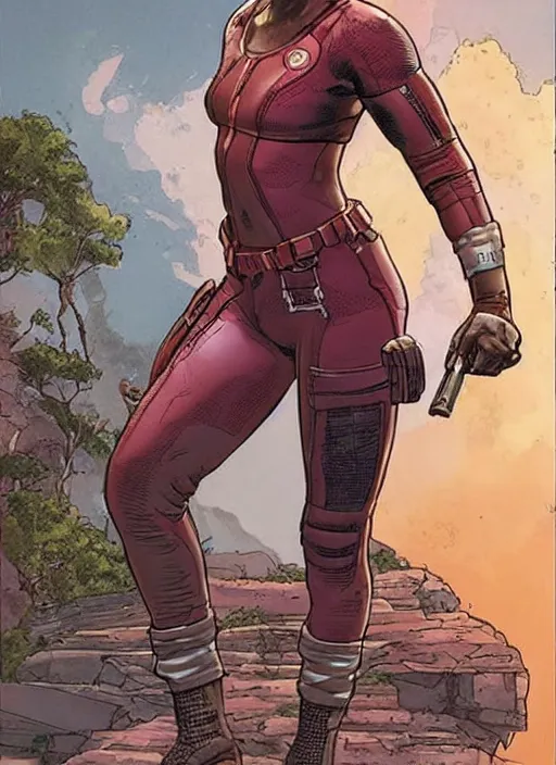 Image similar to apex legends misty knight. concept art by james gurney and mœbius.