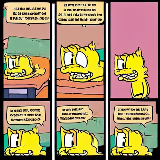 Image similar to “four panel Garfield comic in which Garfield hates lasagne and loves Mondays”