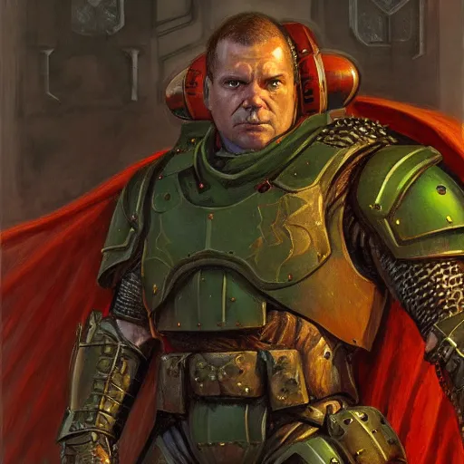 Image similar to Doomguy as a fantasy D&D knight, portrait art by Donato Giancola and James Gurney, digital art, trending on artstation