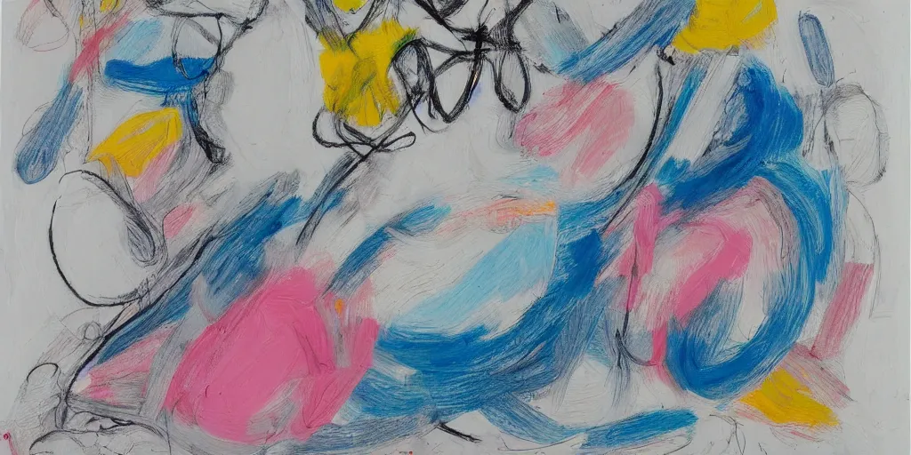 Prompt: round painting de kooning thin scribble on white canvas, blue and pink shift, martha jungwirth sketch, drawn by yves tanguy, oil on canvas, thick impasto