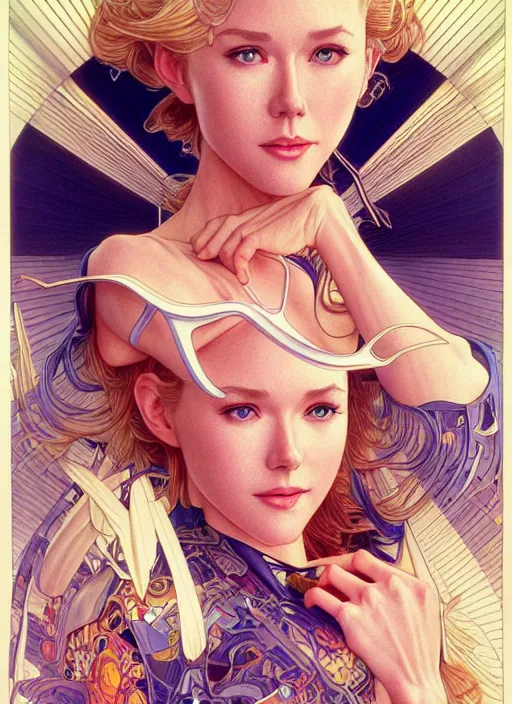 Image similar to early 9 0 s naomi watts, beautiful shadowing, 3 d shadowing, reflective surfaces, illustrated completely, 8 k beautifully detailed pencil illustration, extremely hyper - detailed pencil illustration, intricate, epic composition, very very kawaii, masterpiece, bold complimentary colors. stunning masterfully illustrated by artgerm, range murata, alphonse mucha.