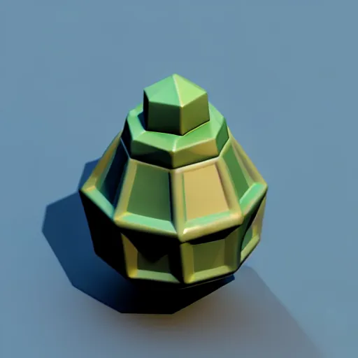 Image similar to isometric 3 d hand grenade, low poly, soft render, handpaint texture, blender, 3 dcoat