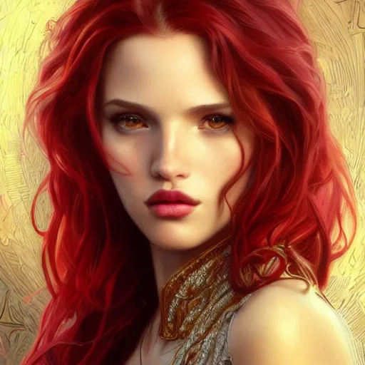 Image similar to ultra realistic illustration, bella thorne as scarlet witch, intricate, elegant, highly detailed, digital painting, artstation, concept art, smooth, sharp focus, illustration, art by artgerm and greg rutkowski and alphonse mucha